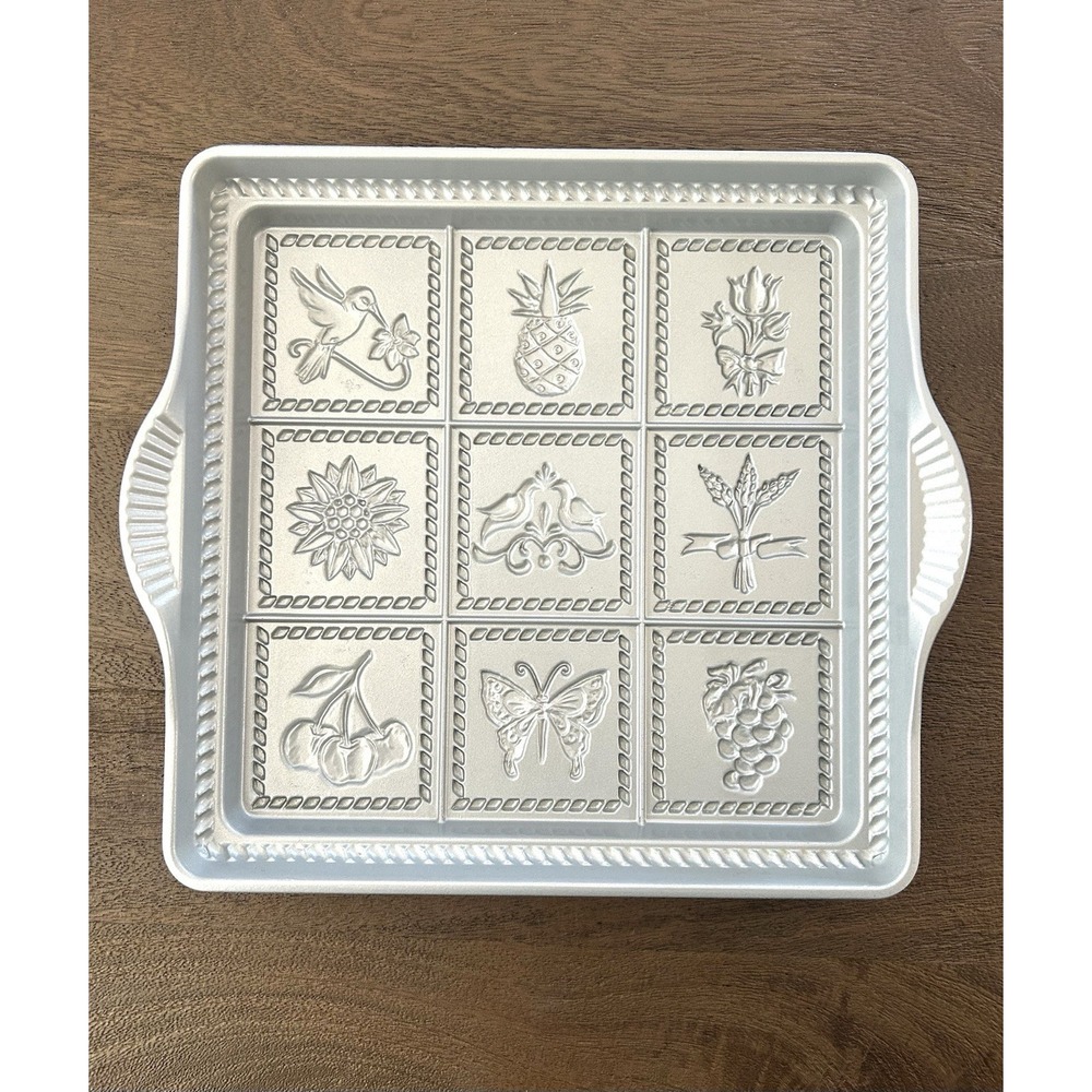 Nordic Ware English Shortbread Pan 9x9 Fruit Flower Hummingbird Butterfly USA